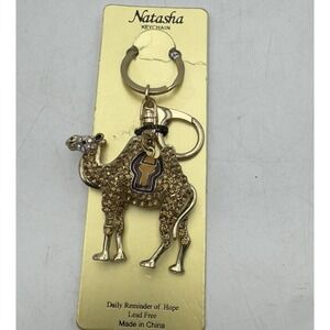 Natasha Keychain Camel Reminder Of Hope Rhinestones Gold tone ring clasp jeweled